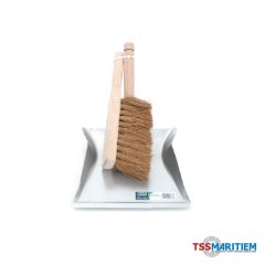 Stofblik metaal, houten steel met handveger cocos