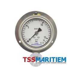 Buisveermanometer rvs, kast ø 63 mm, droog, 1/4" BSP onderaansluiting met achterflens