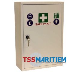 Safety Kit in stalen kast compleet met handschoen bril schort oogdouche 